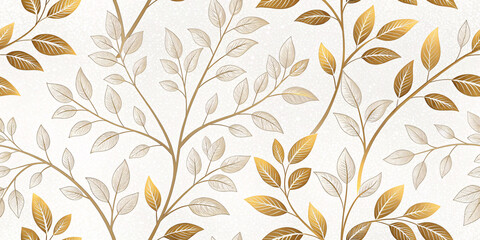Seamless floral pattern with leaves and flowers, vintage spring design, nature-inspired textile art 