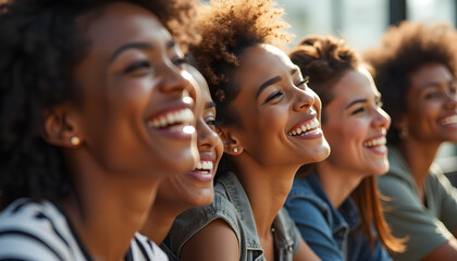 Fototapeta premium a group of smiling women sitting next to each other