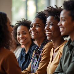 Obraz premium a group of women sitting next to each other smiling