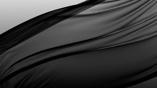 Elegant Black Fabric Texture - Flowing Abstract Background. Levitation of black sheer veil looping animation