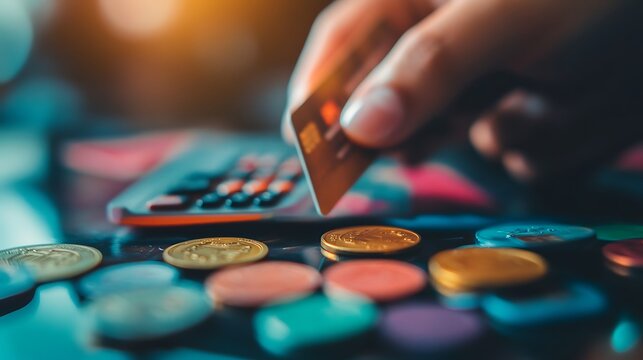 Financial transaction with credit card and coins wallpapers