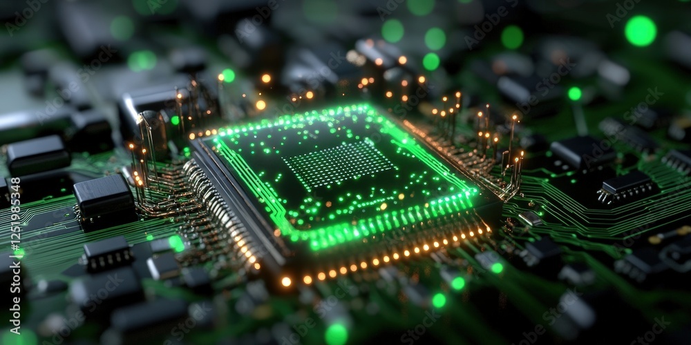 Poster futuristic microchip technology digital lab high-resolution image dark environment close-up view adv