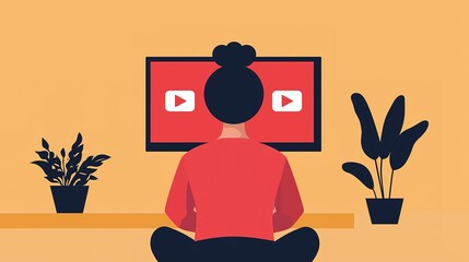 Consumer engaging with digital subscription services at home digital illustration cozy indoor setting