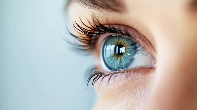 Woman opening and closing beautiful blue eye montage