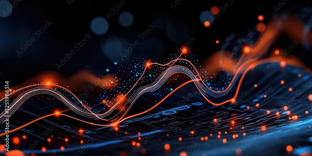 Poster dynamic financial growth visualization futuristic data analysis abstract environment high-tech