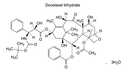 Chemical structure of docetaxel trihydrate, drug substance