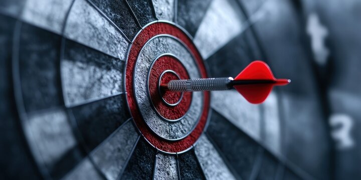 Precision dart hitting bullseye indoor game room closeup image target practice environment focused - Powered by Adobe