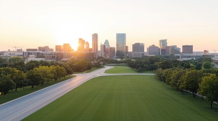 Obraz premium Austin City Sunrise from Park. Aerial View. Possible Use Stock Photo