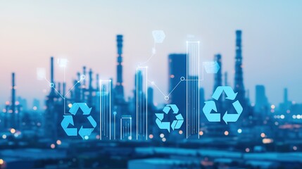 Circular economy initiatives in industrial settings urban landscape digital art evening innovative concepts