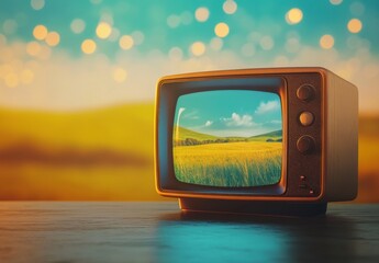 Vintage Television Showing Countryside Landscape