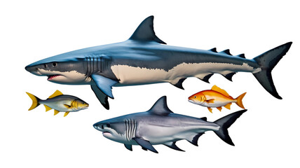 Set of shark and fish illustration, great white shark vector illustration