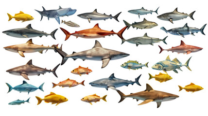 set of fishes and shark 