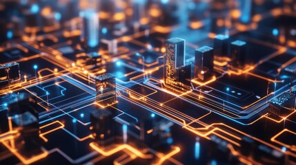 Digital Cityscape: A Futuristic Metropolis of Light and Circuits