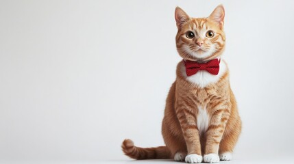 Ginger Cat Wearing a Bowtie - A Stylish Studio Portrait of a Charming Pet