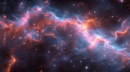 Naklejka premium A vibrant cosmic nebula showcasing colorful gas and stars in deep space.