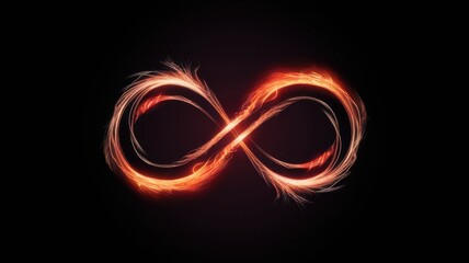 An artistic depiction of the infinity symbol, glowing with fiery strands against a black background, conveying a sense of endless possibility and dynamic energy.