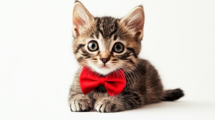 Obraz premium A Charming Kitten in a Red Bow Tie: Adorable Pet Portrait