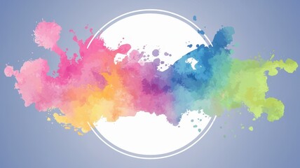 Fototapeta premium A vibrant splash of colorful watercolors creates a lively backdrop, featuring shades of pink, blue, green, and yellow against a soft blue background.