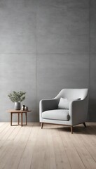 minimalist gray 3d floor room living wood modern interior render armchair concrete wall interior creative wooden three-dimensional apartment architecture art background bedchamber blank blue bright