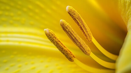 Intricate Stamen of a Yellow Lily: Close-up Floral Detail