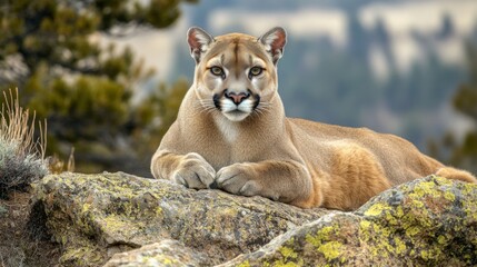 Majestic Cougar on Rocky Mountain Peak: A Powerful Wildlife Encounter in Nature's Embrace