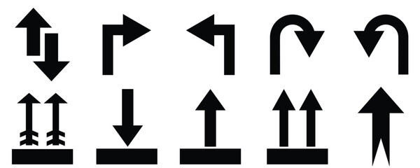 Directional Arrow Icon Set &ndash; Black Vector Arrows for Navigation, UI, Maps, and Road Signs