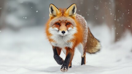 Fototapeta premium Majestic Red Fox in a Winter Wonderland: A Stunning Wildlife Capture