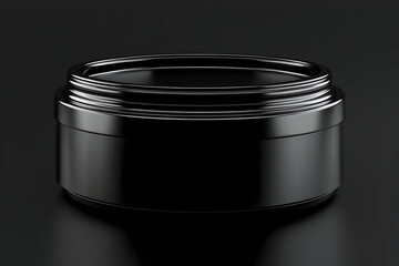 Black cosmetic jar on dark background