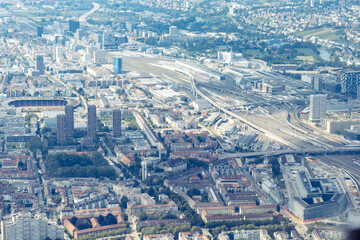Fototapeta premium Overflight over Zurich in a light aircraft, city, Switzerland