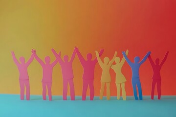 Diverse Cutout People Celebrating Teamwork