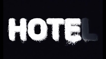 Displaying the word hotel in contrasting light and dark letters on a black background, creating a modern visual effect with glowing emphasis on the first two letters