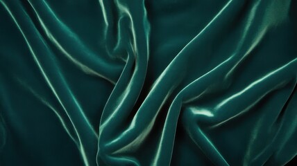 Obraz premium Luxurious emerald green satin fabric draping gracefully, showcasing rich texture and sheen, perfect for elegant designs and upscale decor.