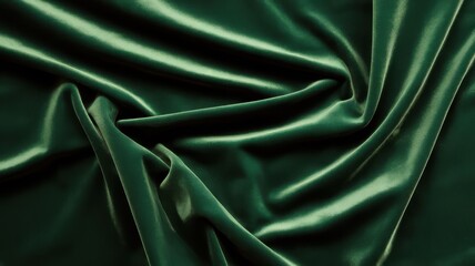 Obraz premium Luxurious emerald green satin fabric draped elegantly, showcasing soft folds and a glossy sheen.