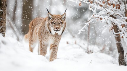 Majestic Wolverine in a Snowy Winter Forest: A Powerful Predator in its Natural Habitat