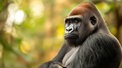 Fototapeta premium Majestic Gorilla in its Natural Habitat: Powerful Portrait of the Wild