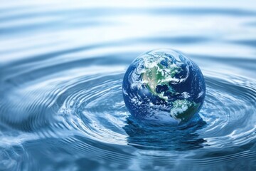 This image portrays a mesmerizing view of Earth amid rippling waters, symbolizing our planet's delicate balance and connection to the vastness of the universe around it.