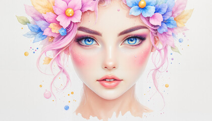 Naklejka premium Ethereal beauty with floral accents in soft pastels, artistic expression