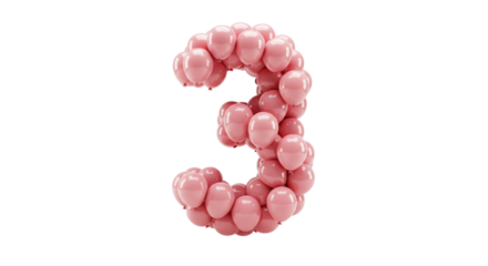 3 Number Made of Pink Balloon isolated on transparent background, Third 3rd Anniversary Made of Balloon PNG  