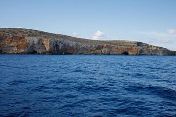 Elephant rock and Santa Maria caves cliffs on Malta view from yacht