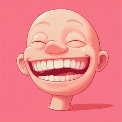 Obraz premium Amusing Cartoon Illustration of a Bald Tan-Skinned Head with Eyes Closed and a Wide, Toothy Grin Displaying Joyful Laughter and Expressive Emotions