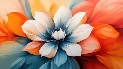 Obraz premium Vibrant Floral Mural with Colorful Petals and Central White Flower on Clean Backdrop