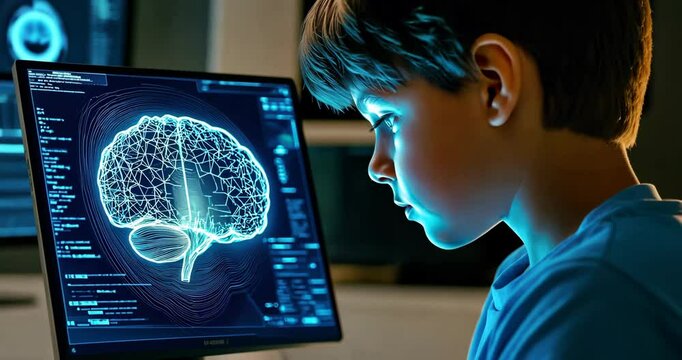 AI Brain Hologram in Child�s Head