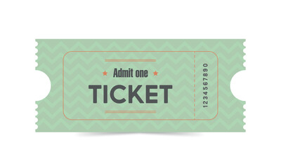 Ticket. Vintage green ticket. Admit one ticket isolated. Coupon.  Event ticket. Retro ticket. 