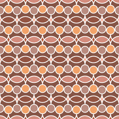 Retro abstract vector seamless pattern. Geometric circles, diamonds and almond shape illustration background.