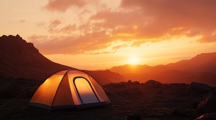 Camping adventure at sunset over mountains nature photography outdoor serenity scenic view travel inspiration