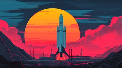 Obraz premium High-tech launch of a sleek private spacecraft at somneuk futuristic spaceport digital art night sky vibrant colors