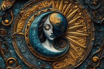 Celestial Goddess: A Symphony of Gold and Teal