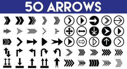 50 Different Arrow Icons in Black and White - Vector Graphics for Designers.