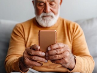 Empowering Seniors An Elderly person learning to use a smartphone with AI-assisted guidance, promoting digital literacy and lifelong learning Enhance technology skills with user-friendly interfaces