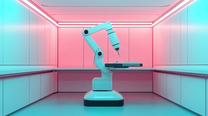 Futuristic healthcare lab innovating medical technology modern facility digital art high-tech environment aerial view